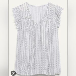 OLD NAVY Ruffled Crinkle-Texture Tie-Front Blouse Shirt Size XL Black White